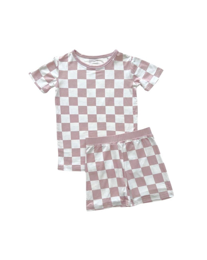 Bamboo Two Piece Shorts Set | Latte Checkered - Two - piece set - LUCKY PANDA KIDS