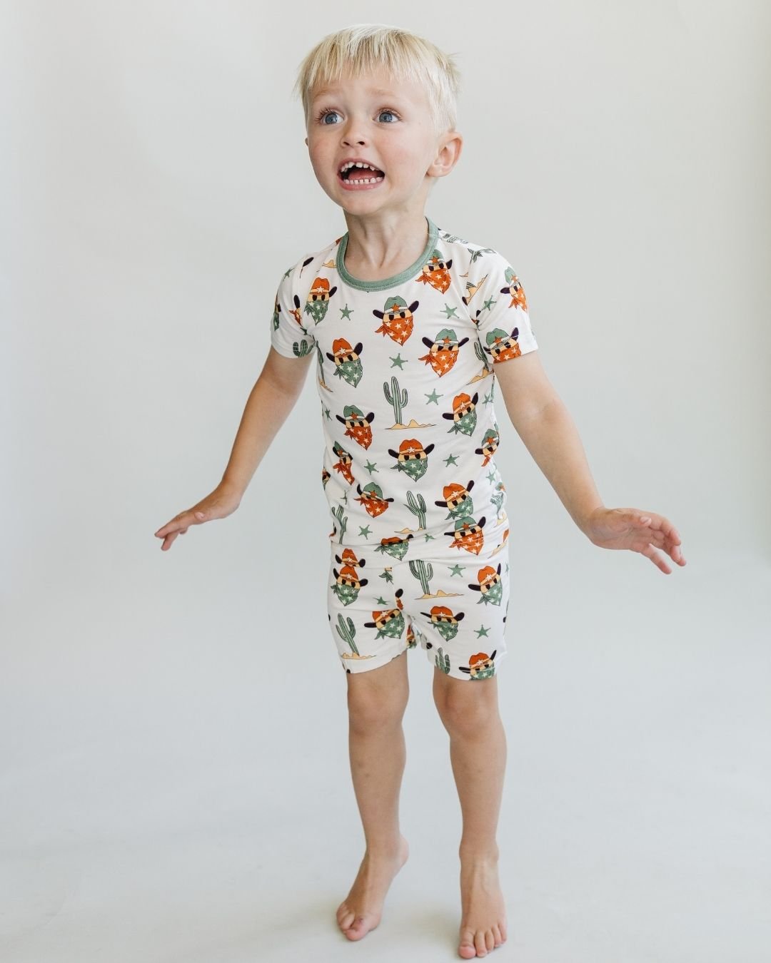 Bamboo Two Piece Shorts Set | Smiley Cowboy - Two - piece set - LUCKY PANDA KIDS