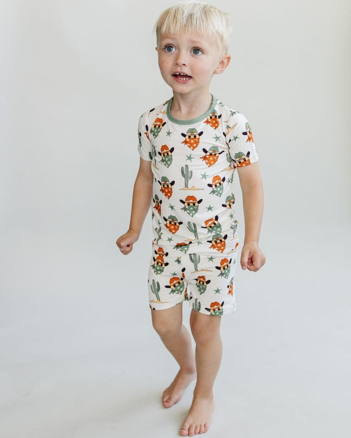 Bamboo Two Piece Shorts Set | Smiley Cowboy - Two - piece set - LUCKY PANDA KIDS