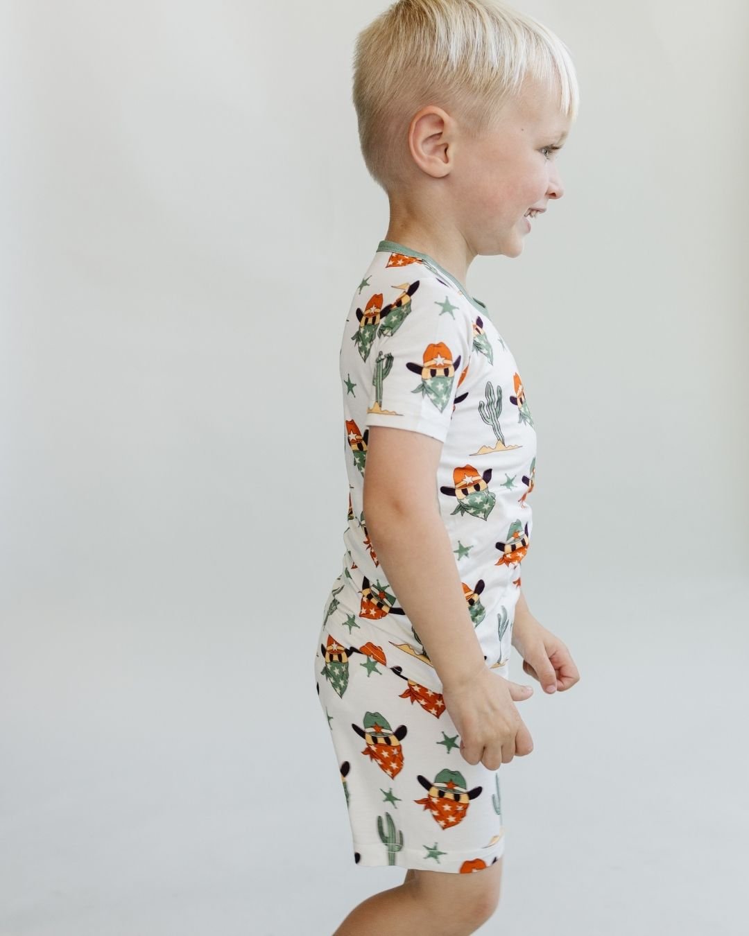 Bamboo Two Piece Shorts Set | Smiley Cowboy - Two - piece set - LUCKY PANDA KIDS