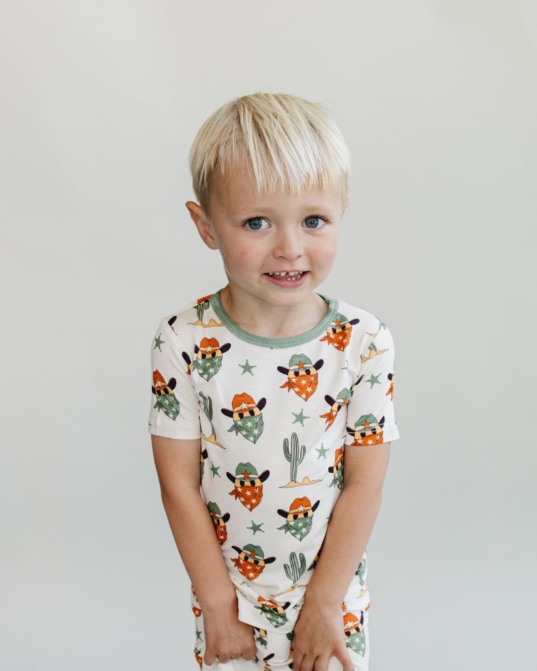 Bamboo Two Piece Shorts Set | Smiley Cowboy - Two - piece set - LUCKY PANDA KIDS