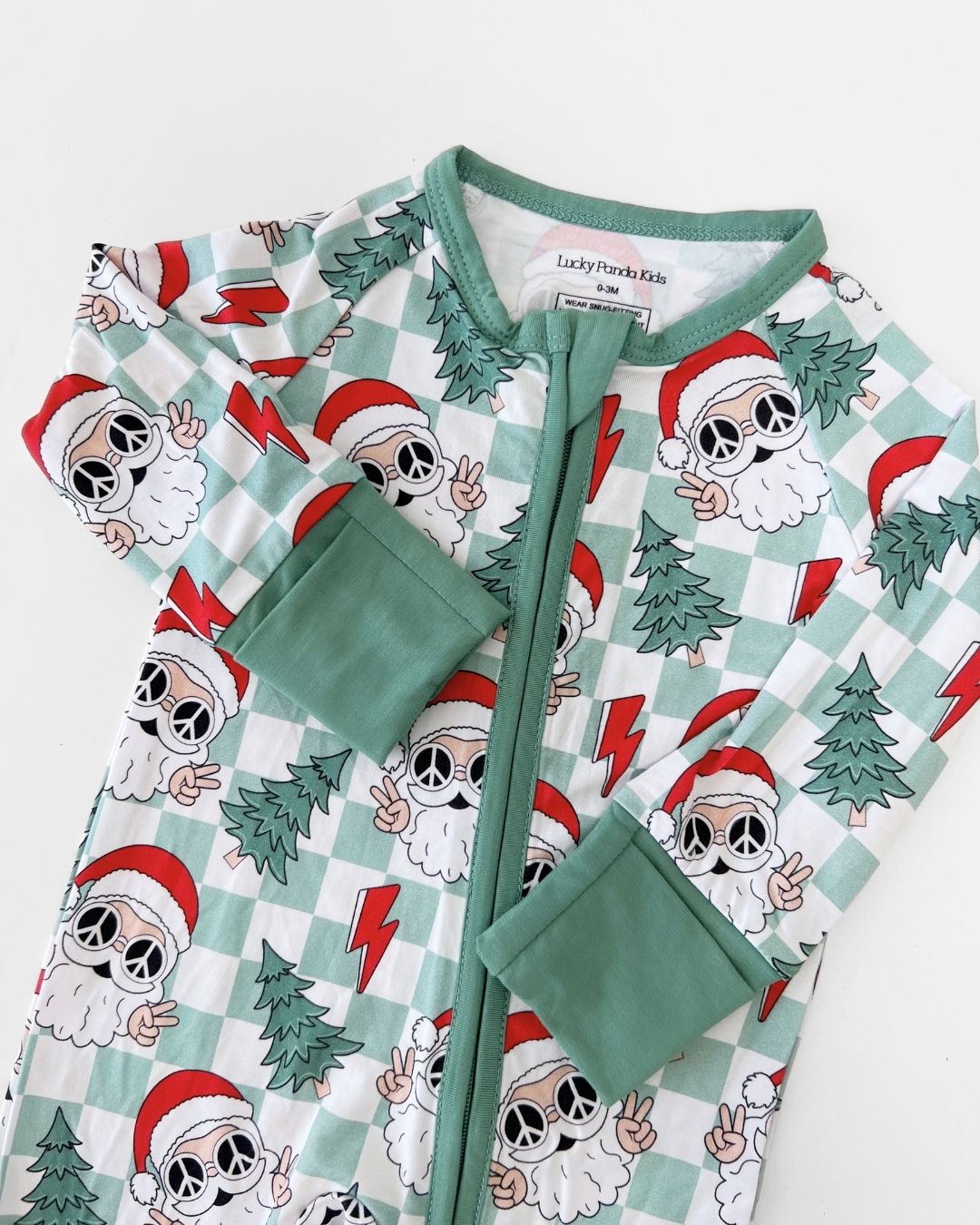 Bamboo Zip Romper | Checkered Santa - Romper - LUCKY PANDA KIDS