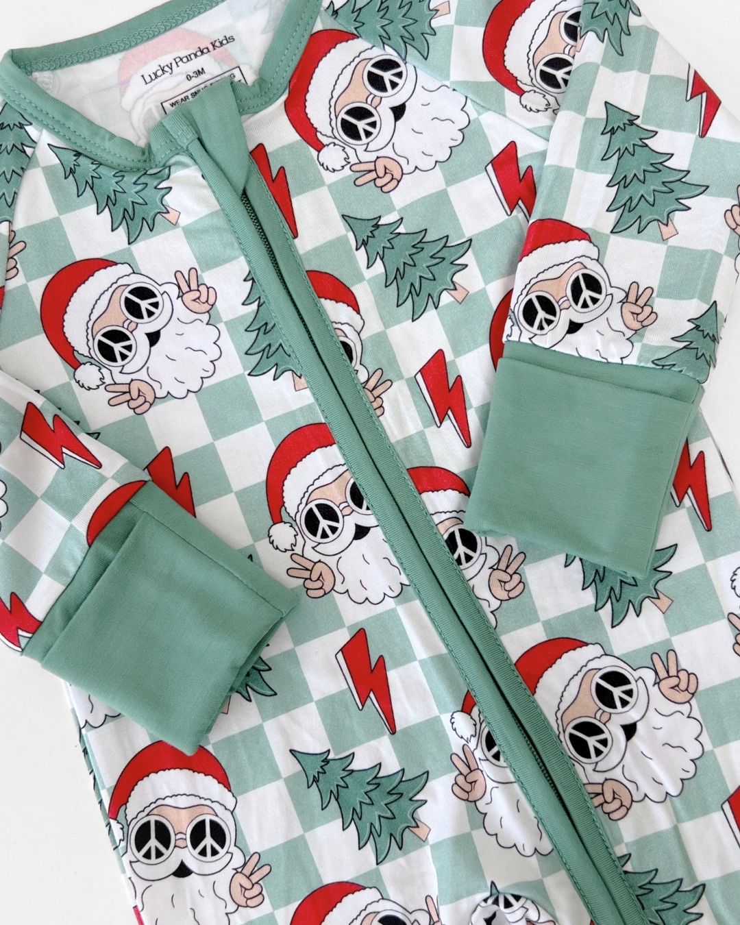 Bamboo Zip Romper | Checkered Santa - Romper - LUCKY PANDA KIDS