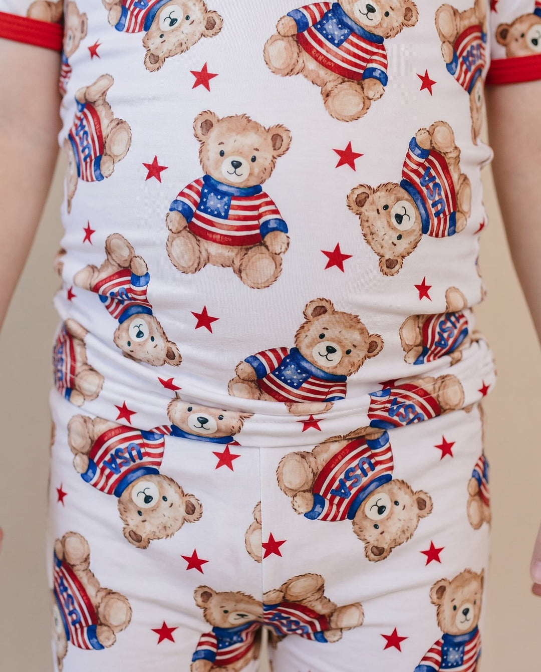 Lucky Panda Kids Bamboo Shorts Set American Bear flat lay — Independence Day toddler boy outfit