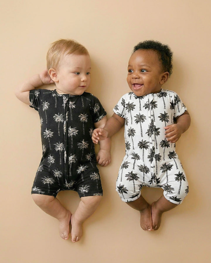 Bamboo Shorty Romper  | Palm Style Black