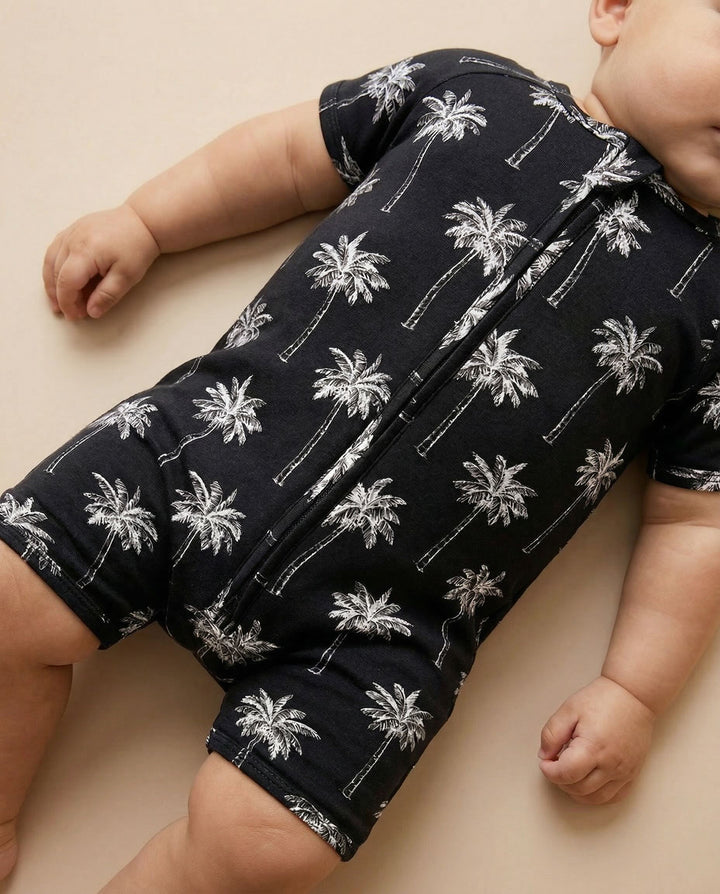 Bamboo Shorty Romper  | Palm Style Black