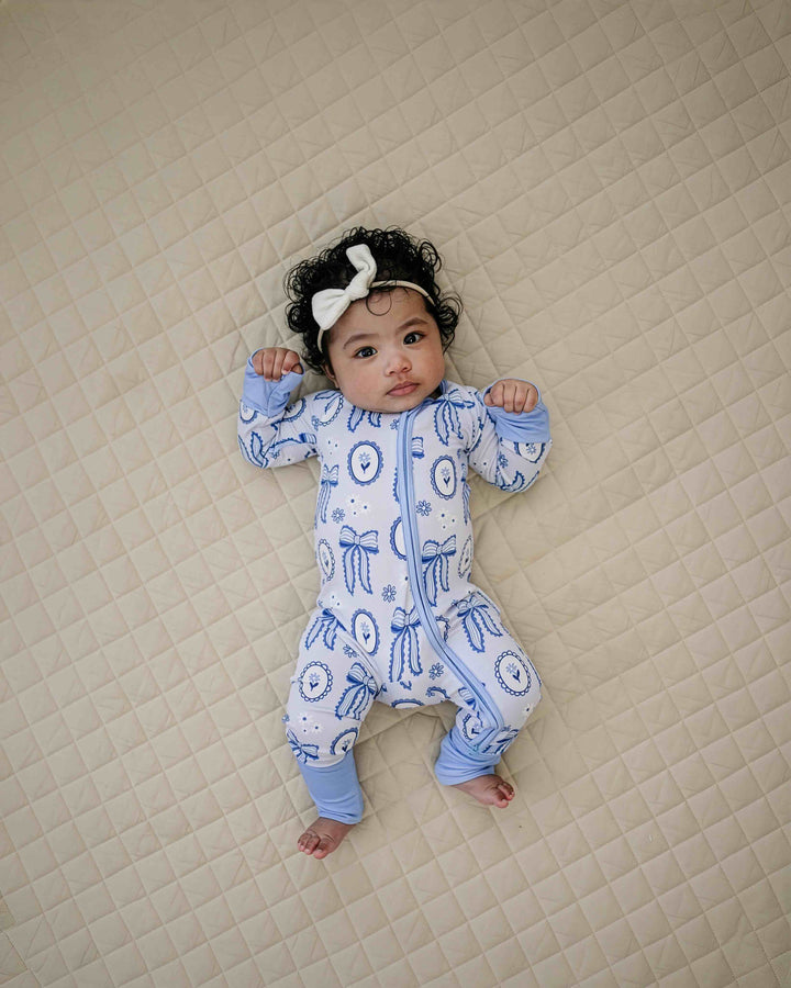 Bamboo Zip Romper | Blue Bow