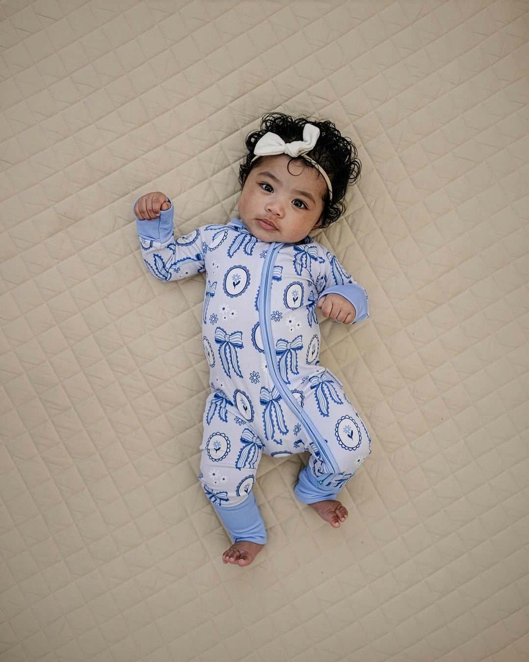 Bamboo Zip Romper | Blue Bow
