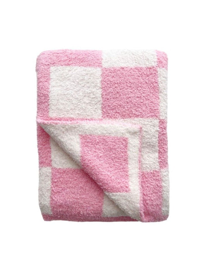 Checkered Plush Blanket | Pink - Plush Blanket - LUCKY PANDA KIDS