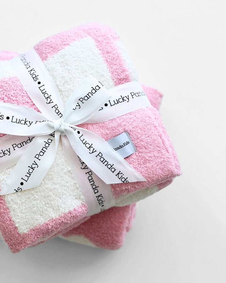 Checkered Plush Blanket | Pink - Plush Blanket - LUCKY PANDA KIDS