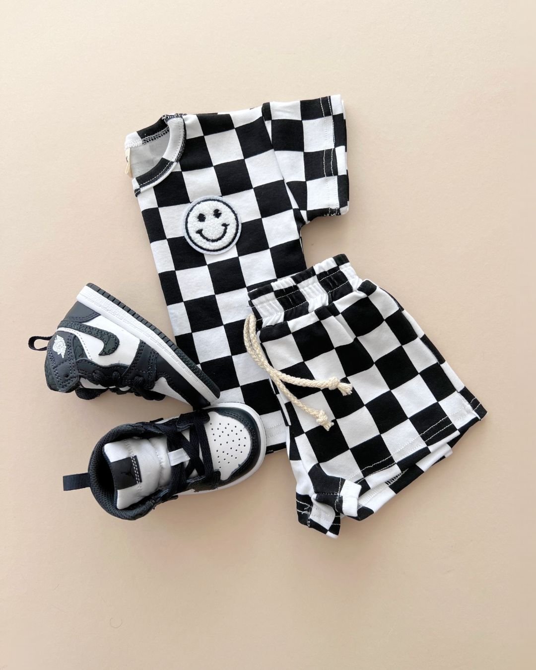 Checkered Shorts Set | Black - Shorts Set - LUCKY PANDA KIDS