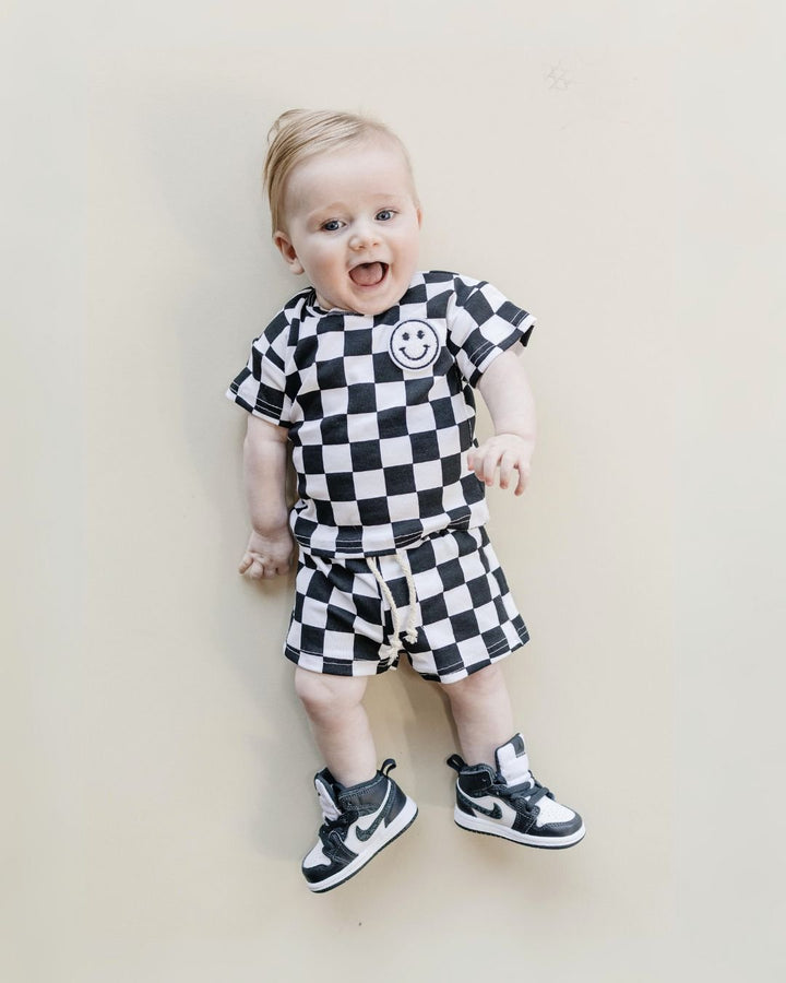 Checkered Shorts Set | Black - Shorts Set - LUCKY PANDA KIDS