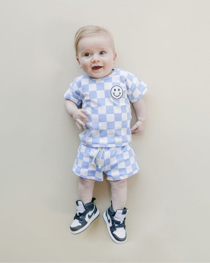 Checkered Shorts Set | Blue - Shorts Set - LUCKY PANDA KIDS