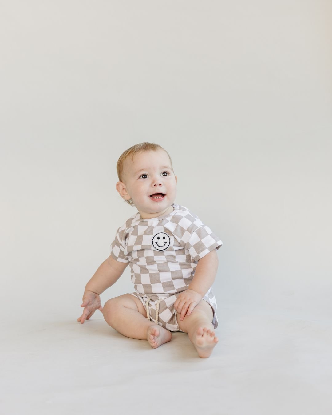 Checkered Shorts Set | Latte - Shorts Set - LUCKY PANDA KIDS