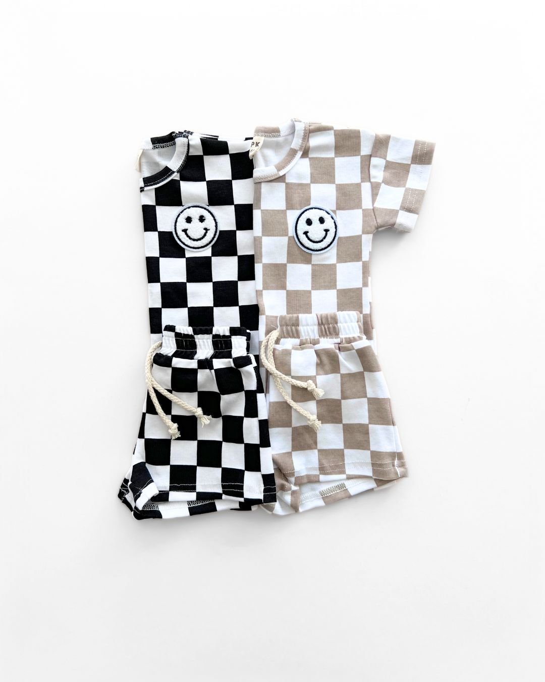 Checkered Shorts Set | Latte - Shorts Set - LUCKY PANDA KIDS