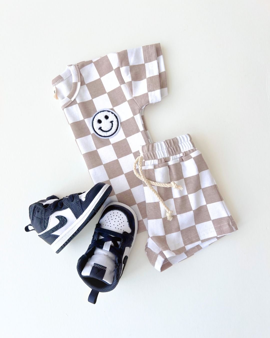 Checkered Shorts Set | Latte - Shorts Set - LUCKY PANDA KIDS