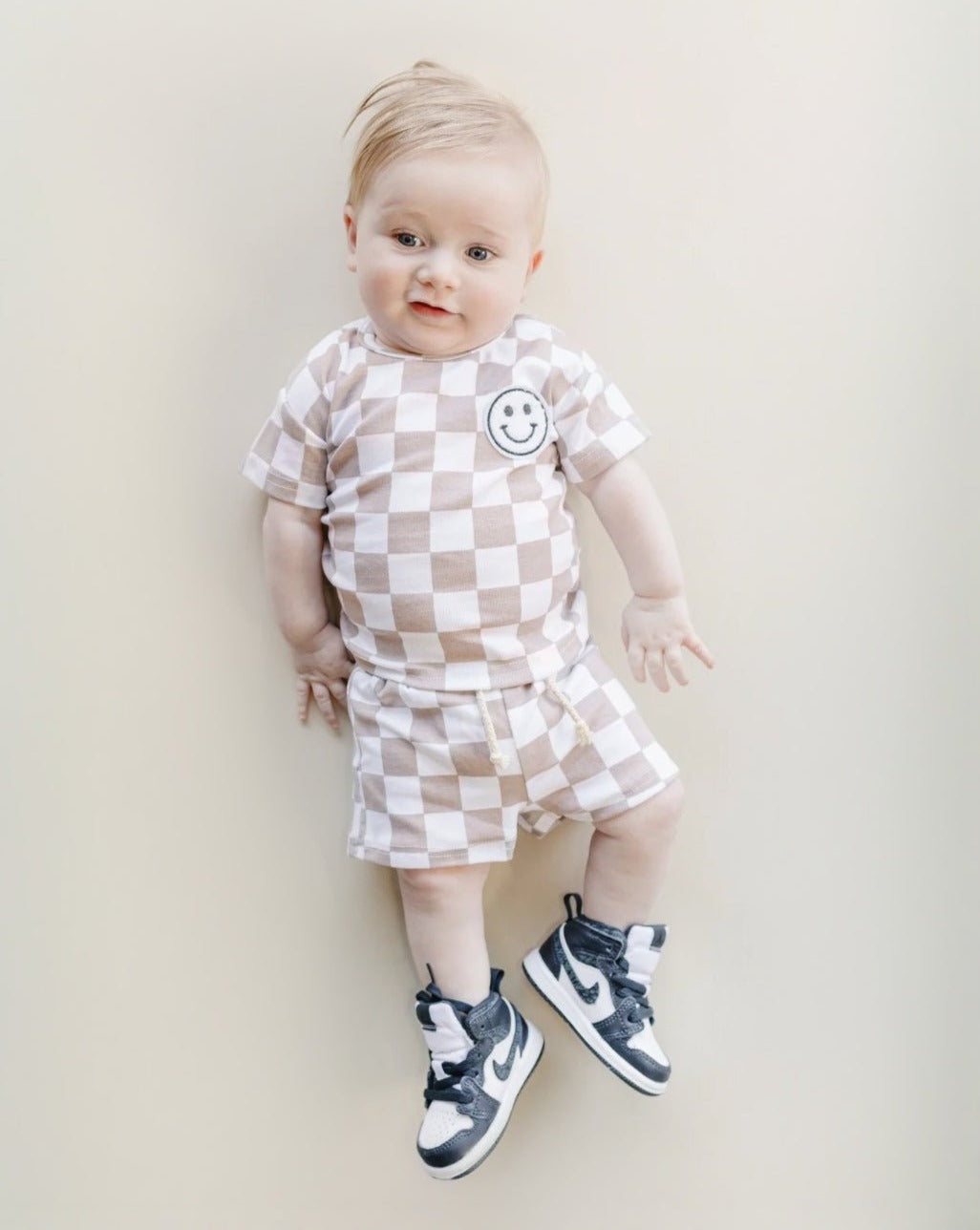 Checkered Shorts Set | Latte - Shorts Set - LUCKY PANDA KIDS