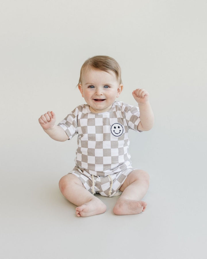 Checkered Shorts Set | Latte - Shorts Set - LUCKY PANDA KIDS