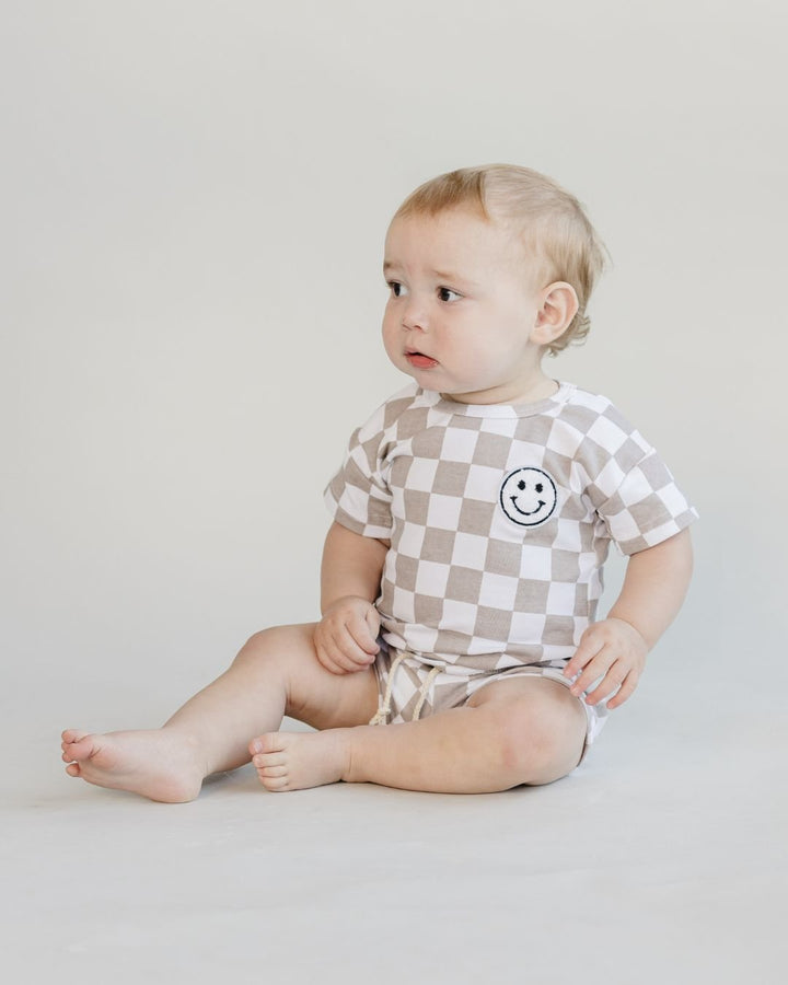 Checkered Shorts Set | Latte - Shorts Set - LUCKY PANDA KIDS