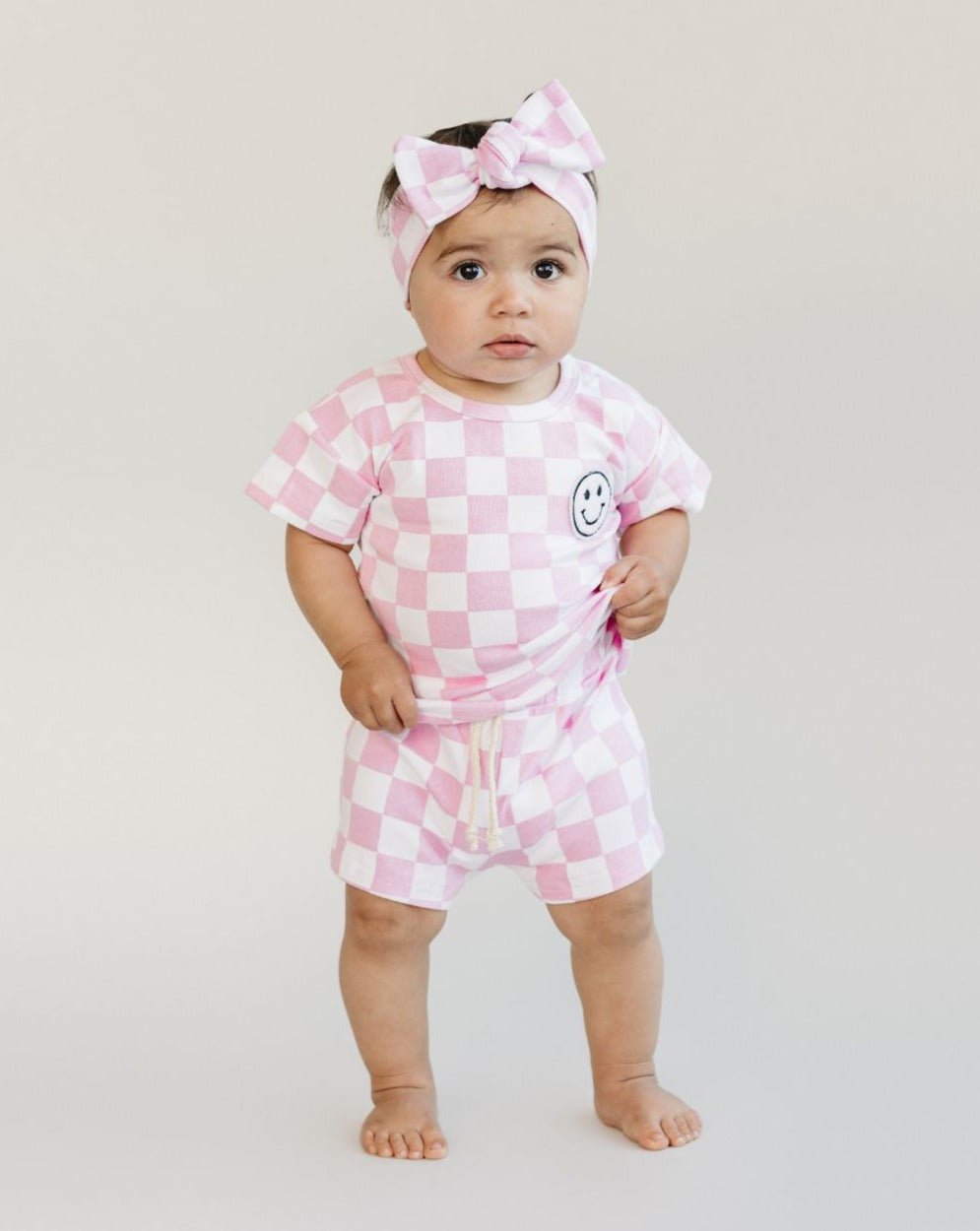 Checkered Shorts Set | Pink - Shorts Set - LUCKY PANDA KIDS