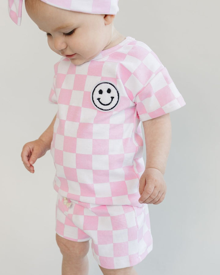 Checkered Shorts Set | Pink - Shorts Set - LUCKY PANDA KIDS