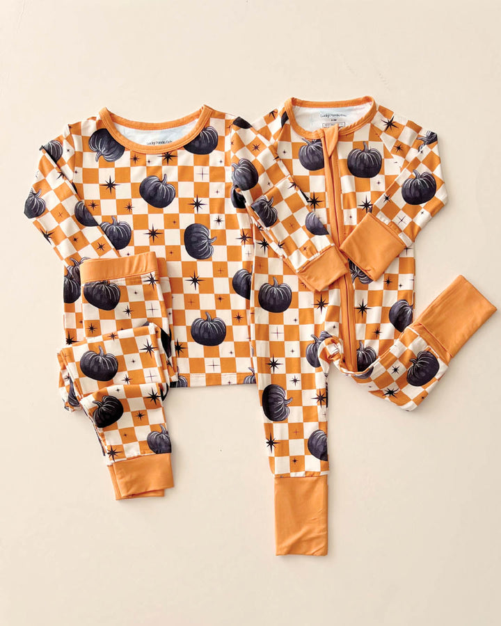 Bamboo Zip Romper | Checkered Pumpkin