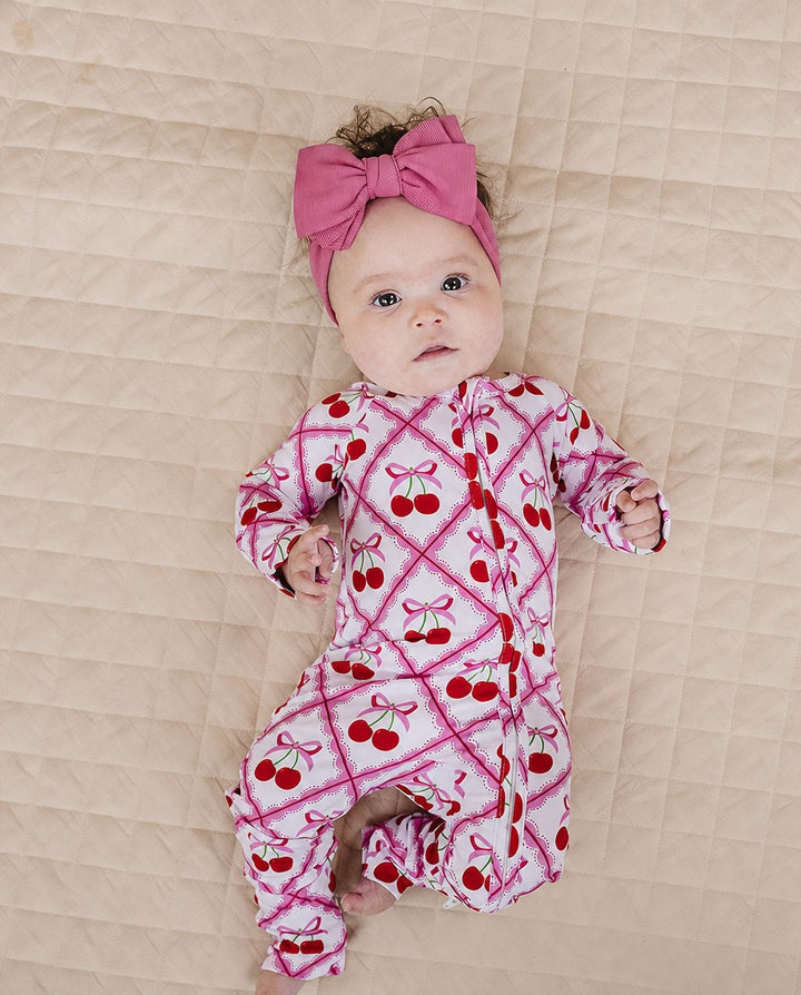 Bamboo Zip Romper | Cherry Bow