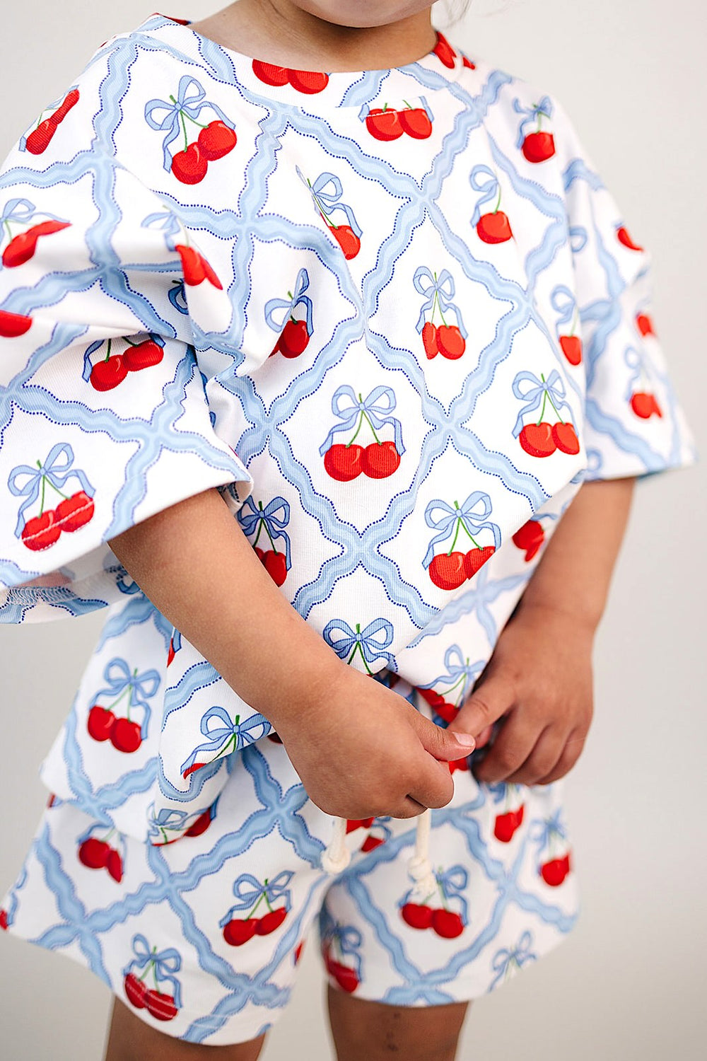 Sweet Cherry Cotton Shorts Set — toddler girl in cherry-print summer two-piece, Lucky Panda Kids