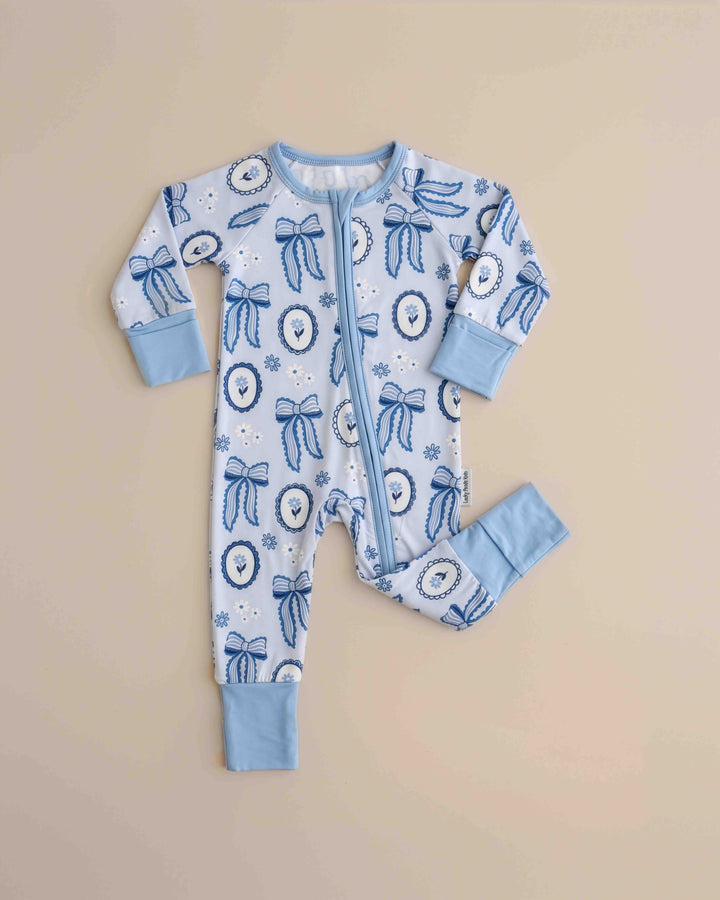 Bamboo Zip Romper | Blue Bow