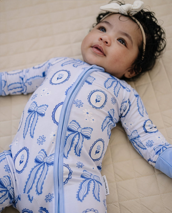 Bamboo Zip Romper | Blue Bow