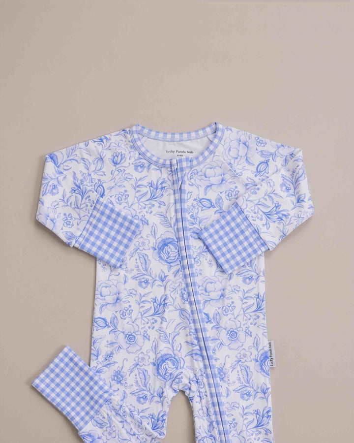Bamboo Zip Romper | Blue Flowers