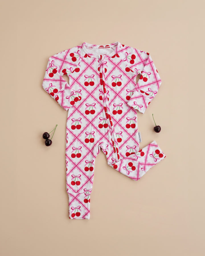 Bamboo Zip Romper | Cherry Bow