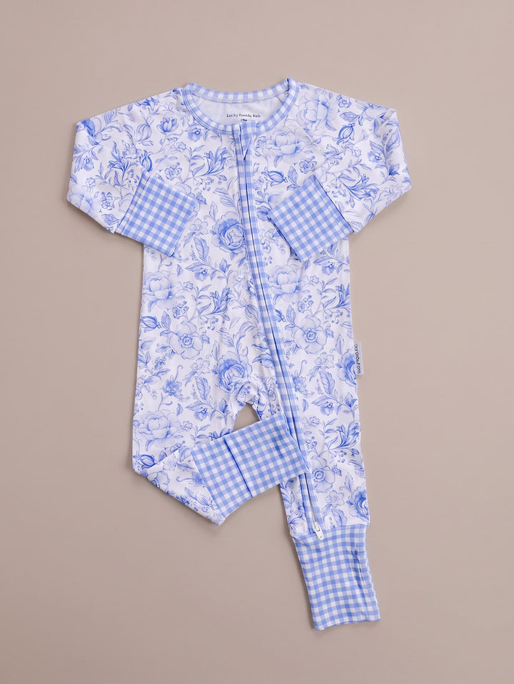 Bamboo Zip Romper | Blue Flowers