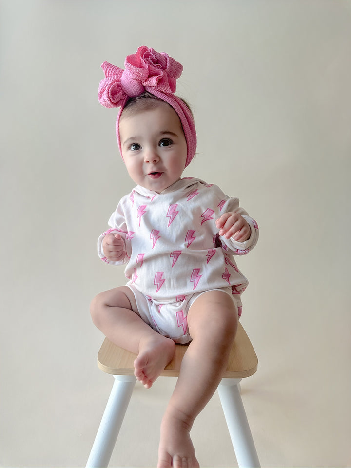 Hooded Bubble Romper | Pink Bolts