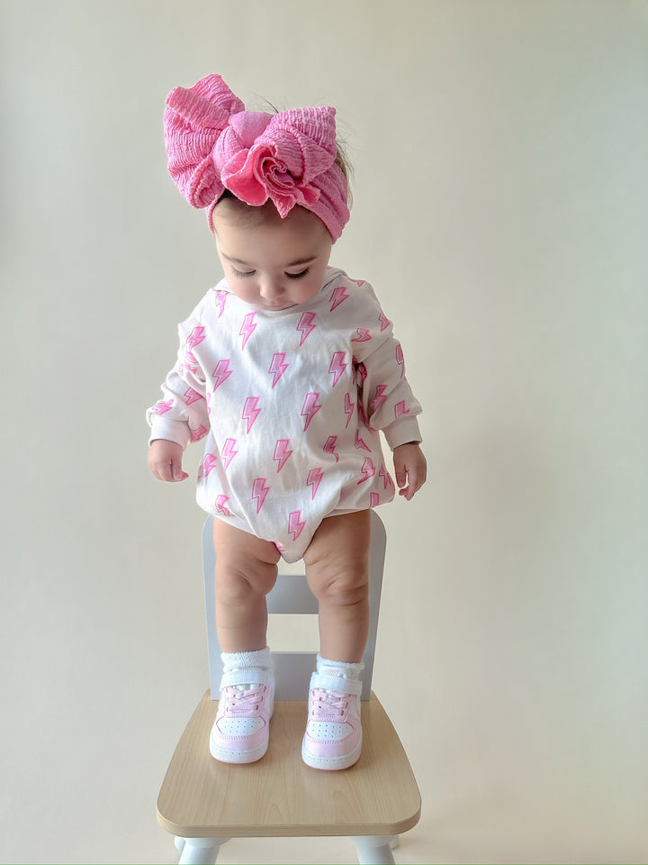 Hooded Bubble Romper | Pink Bolts