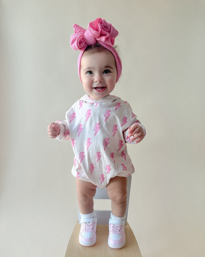 Hooded Bubble Romper | Pink Bolts