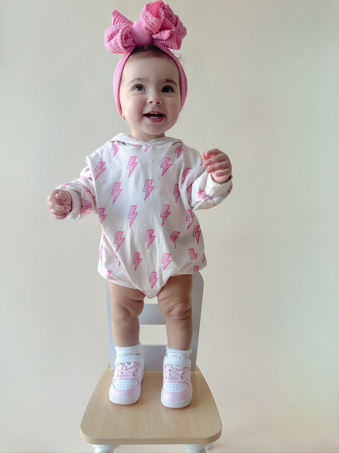 Hooded Bubble Romper | Pink Bolts