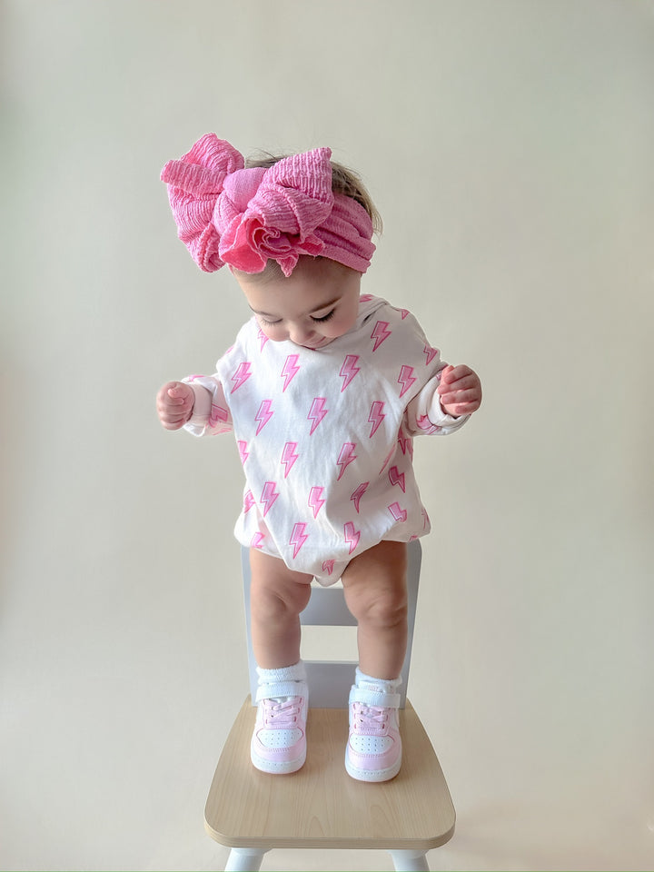 Hooded Bubble Romper | Pink Bolts