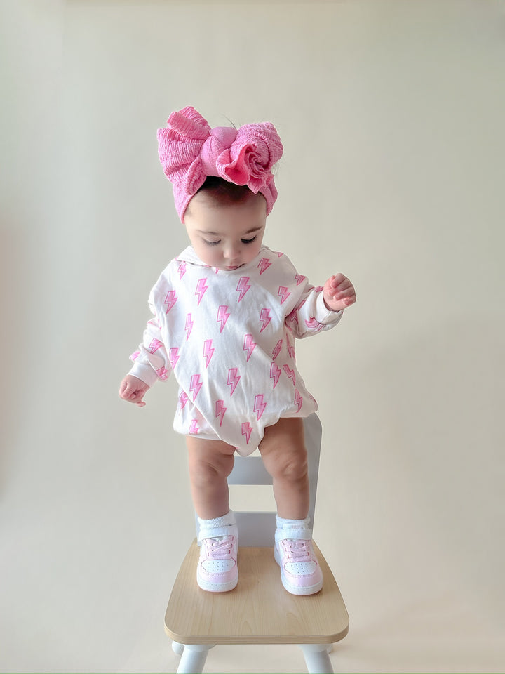 Hooded Bubble Romper | Pink Bolts