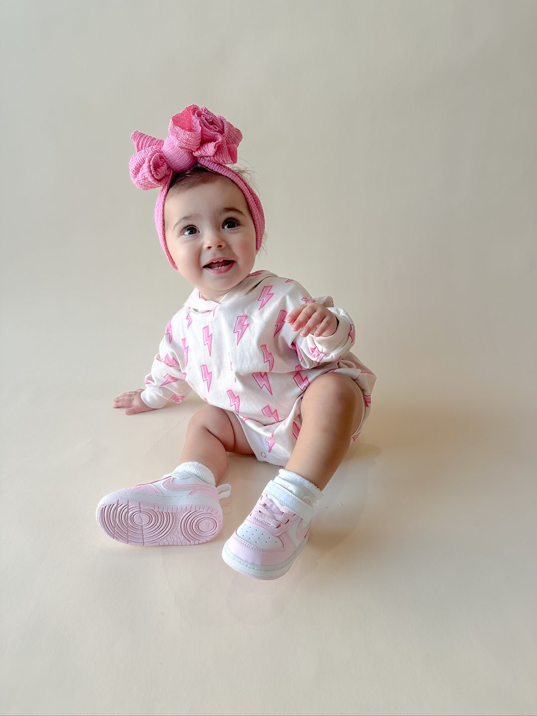 Hooded Bubble Romper | Pink Bolts