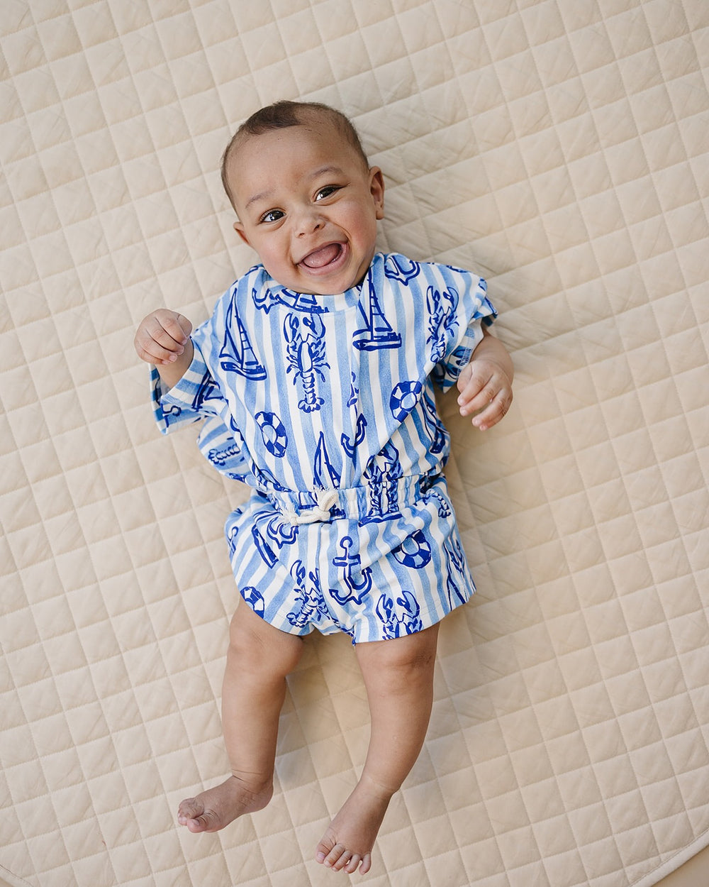 Nautical Cotton Shorts Set — toddler in blue nautical-print summer two-piece, Lucky Panda Kids
