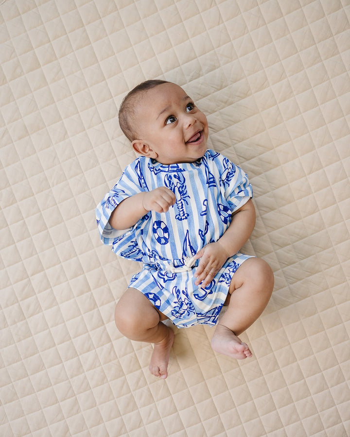 Nautical Cotton Shorts Set — toddler in blue nautical-print summer two-piece, Lucky Panda Kids

