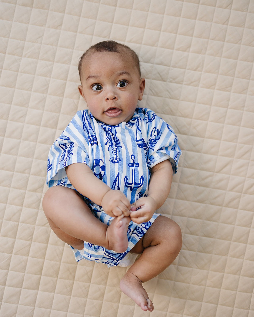 Nautical Cotton Shorts Set — toddler in blue nautical-print summer two-piece, Lucky Panda Kids
