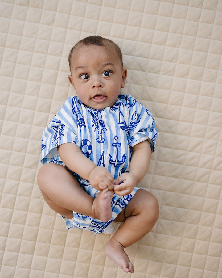 Nautical Cotton Shorts Set — toddler in blue nautical-print summer two-piece, Lucky Panda Kids
