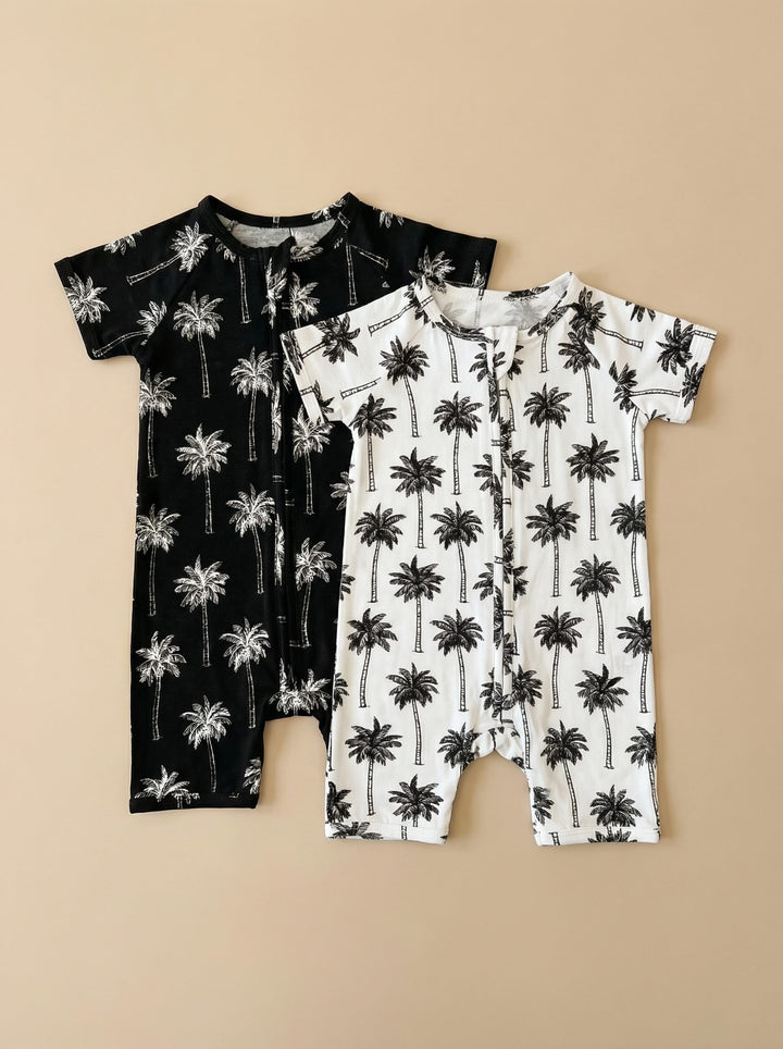 Bamboo Shorty Romper  | Palm Style Black