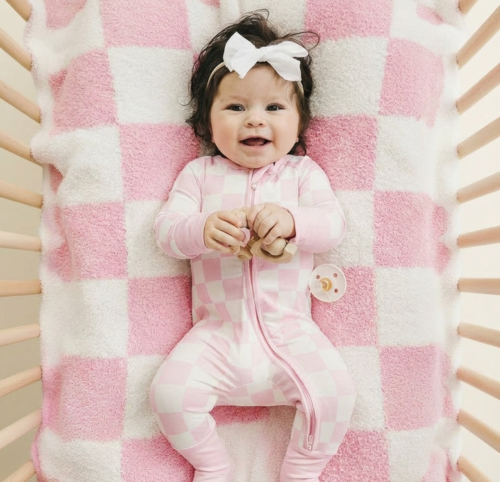 Checkered Plush Blanket | Pink