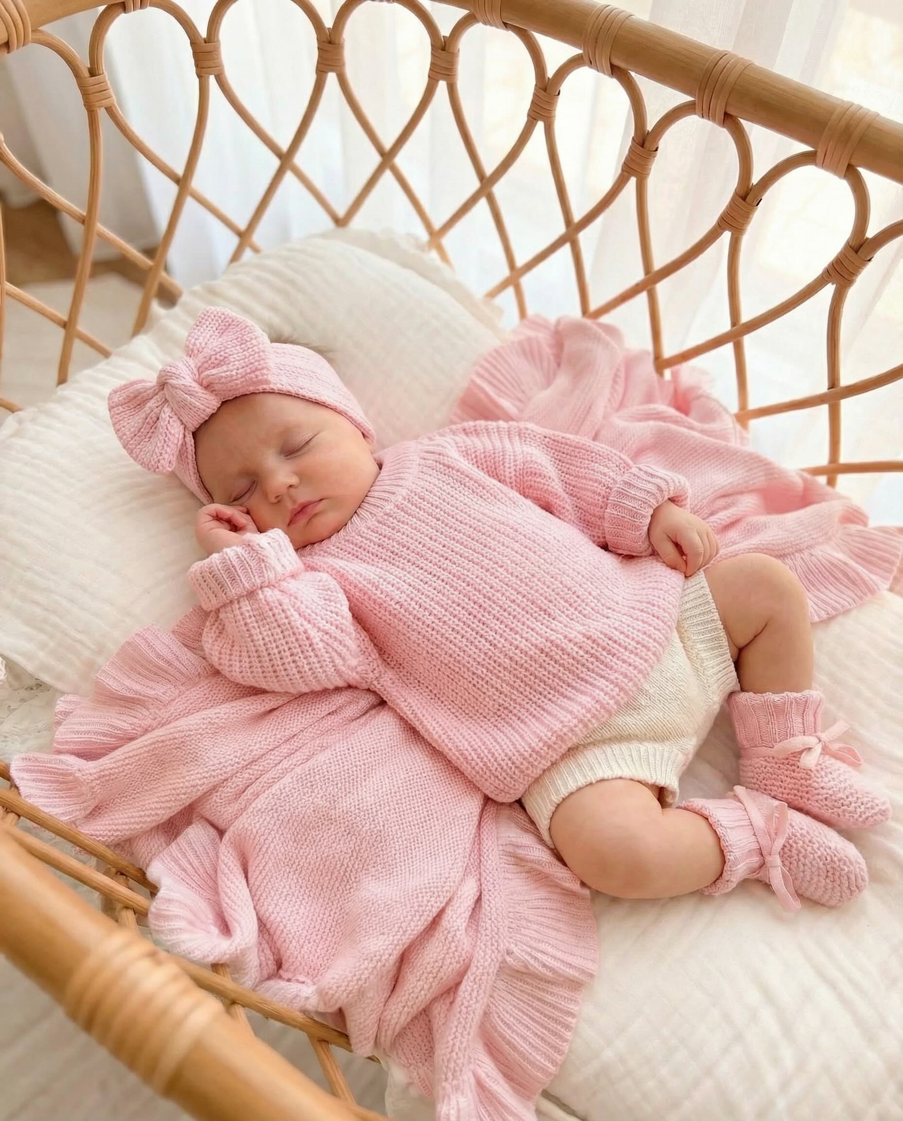 ね*み様 Andmary Baby knit babushka pink ANDMARY】Baby knit babushka