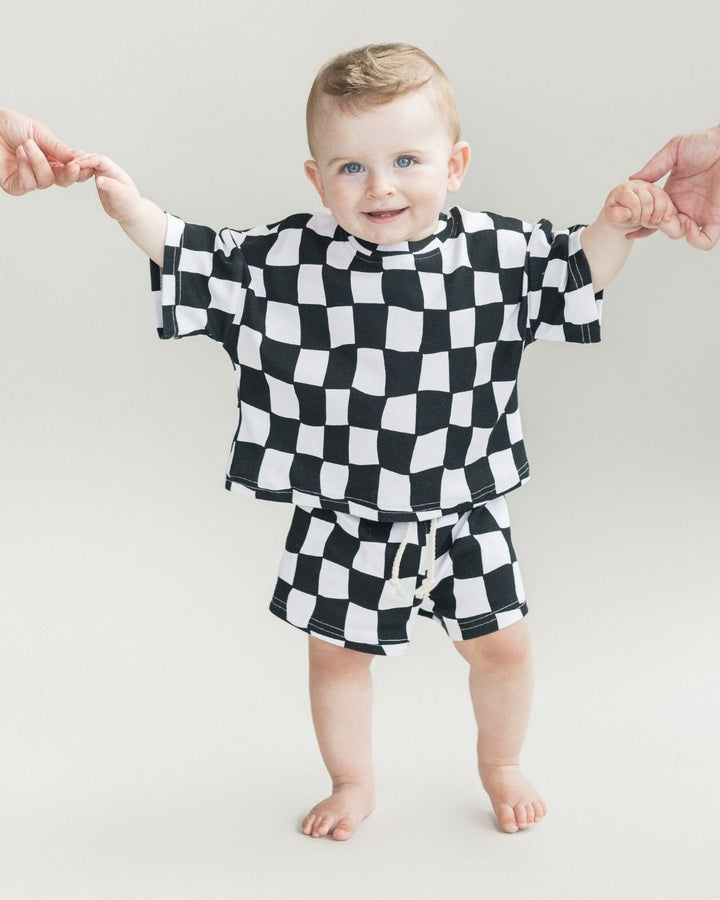 Shorts Set | Wavy Checkered - Shorts Set - LUCKY PANDA KIDS