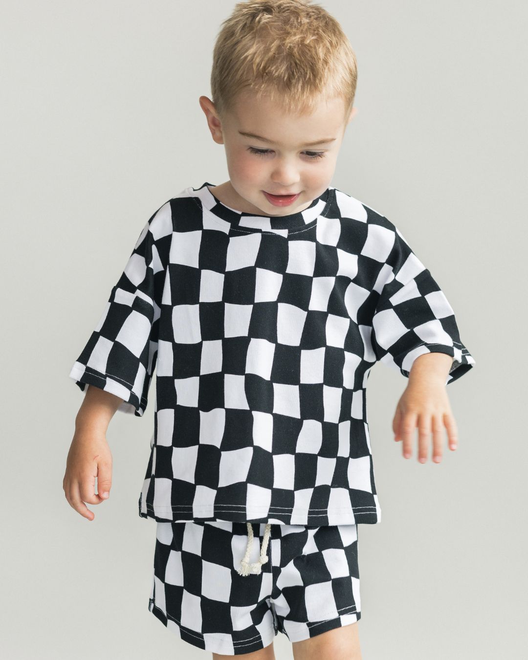 Shorts Set | Wavy Checkered - Shorts Set - LUCKY PANDA KIDS