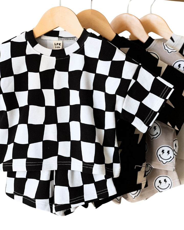 Shorts Set | Wavy Checkered - Shorts Set - LUCKY PANDA KIDS